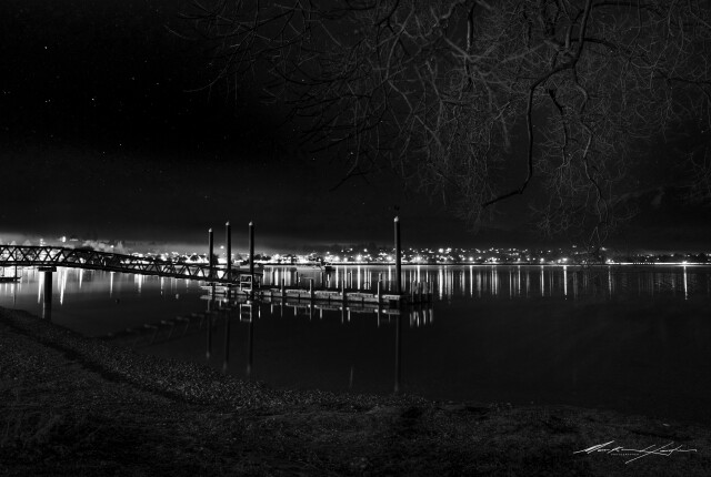 Wanaka Marina at Night bw