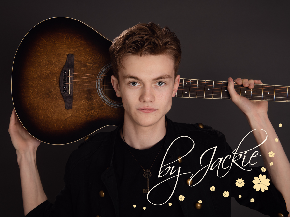 Teenager with electric guitar portrait by Babies By Jackie Photography