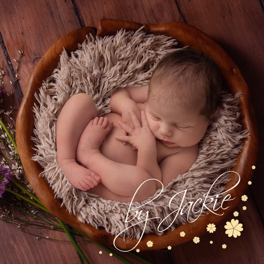 Baby girl curled up in bowl with flowers by Babies By Jackie Photography, York, Leeds, Harrogate, Hull