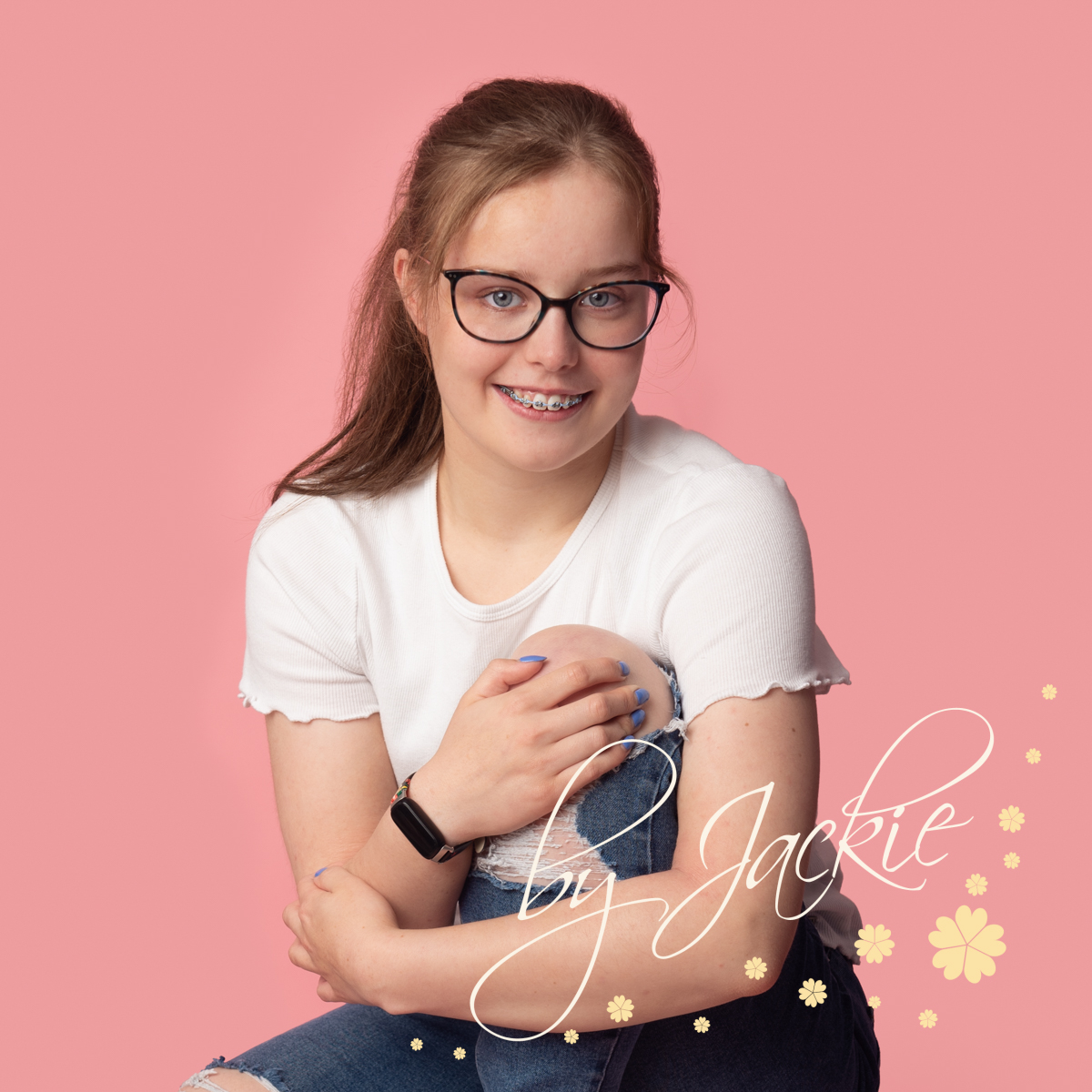 Teen portrait with pink background by Babies by Jackie