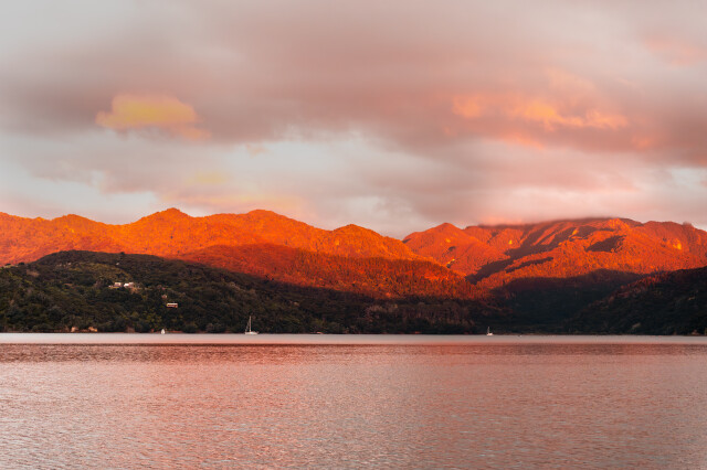 Red Mountain Sunset / Port Fitzroy New Zealand