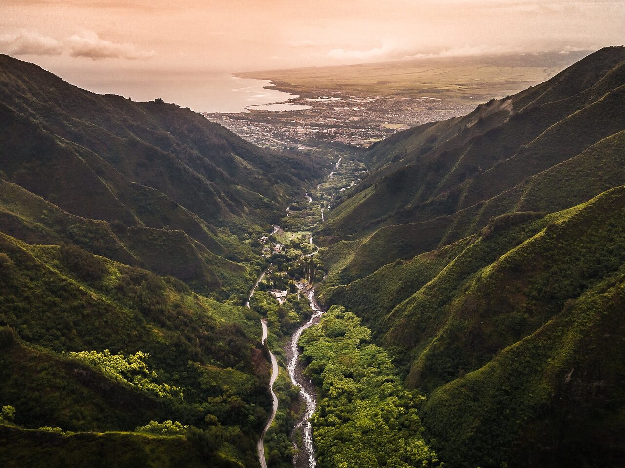 River valley from the air, Hawaii