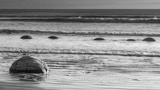 Moeraki Boulders Black and White Panorama