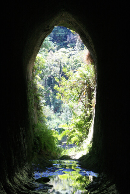 Hand dug tunnel culvert, Whanganui River Road, Whanganui, New Zealand. 
