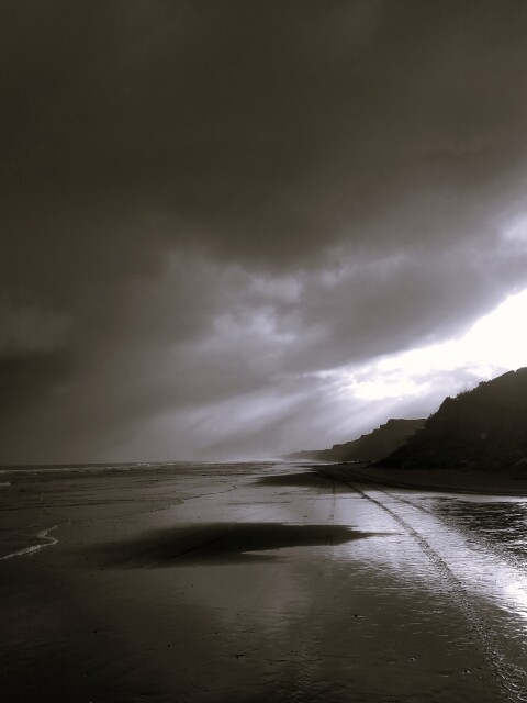 Storm Sunset - Black & White version, Portrait, Kai Iwi Beach, Whanganui 