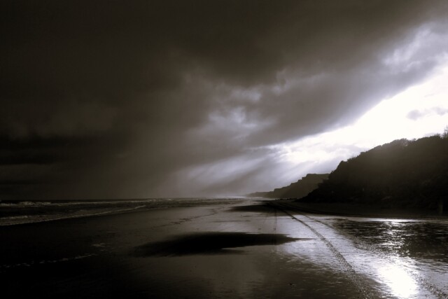 Storm Sunset - Black & White version, Landscape, Kai Iwi Beach, Whanganui 