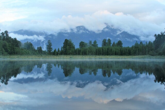 Lake Matheson reflections, South Westland, New Zealand.